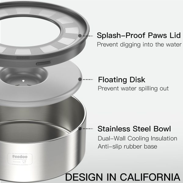 Stainless Steel Dog Bowl Feedoo Double Wall 3.8L-1