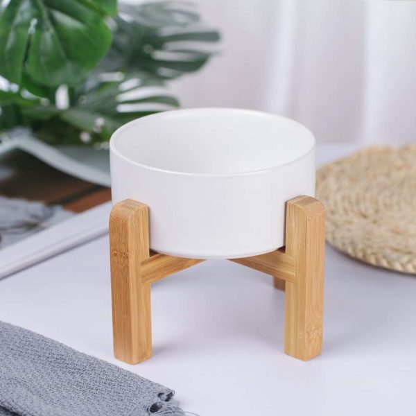 Pet Ceramic Dog Bowl HCHLQLZ Non Slip Wood Stand-1