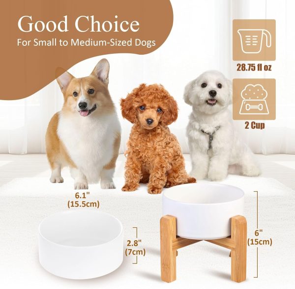 Pet Ceramic Dog Bowl HCHLQLZ Non Slip Wood Stand-2