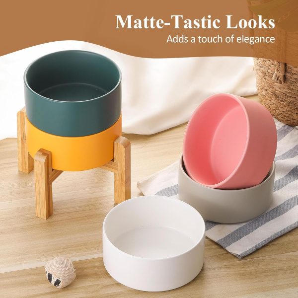 Pet Ceramic Dog Bowl HCHLQLZ Non Slip Wood Stand-6