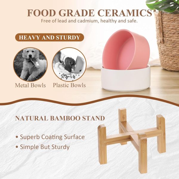 Pet Ceramic Dog Bowl HCHLQLZ Non Slip Wood Stand-4