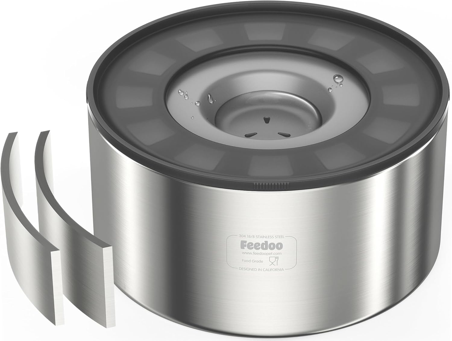 Feedoo stainless steel dog bowl on a kitchen floor