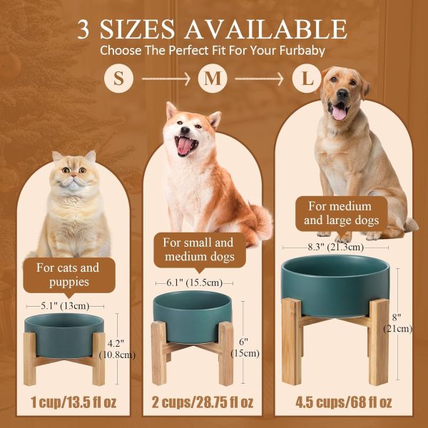 Pet Ceramic Dog Bowl HCHLQLZ Non Slip Wood Stand-9