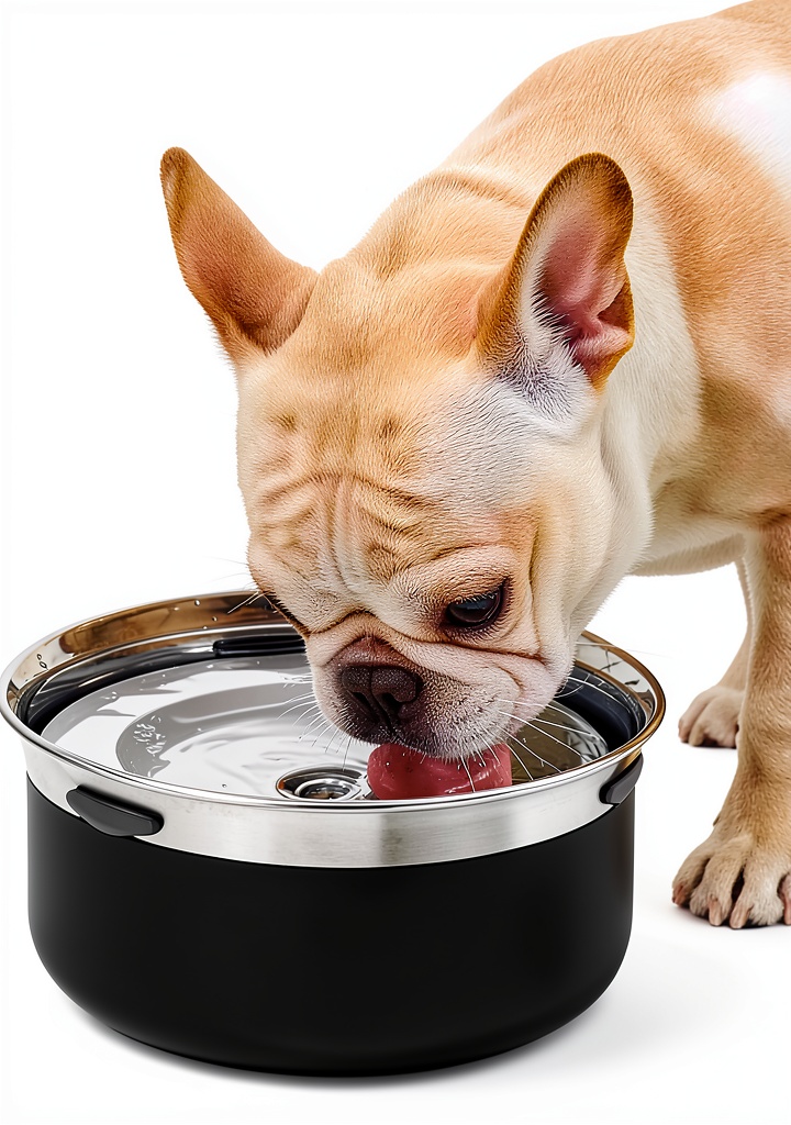 Dog drinking from the stainless steel bowl