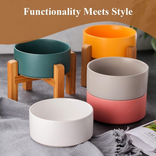 Pet Ceramic Dog Bowl HCHLQLZ Non Slip Wood Stand-7