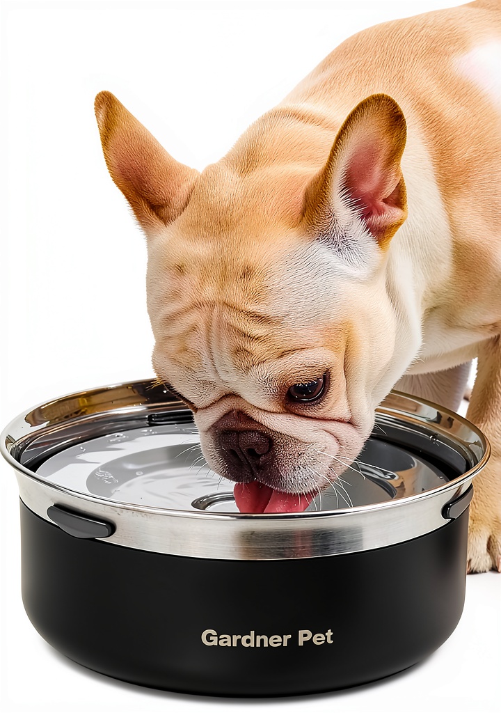 Dog drinking from Gardner Pet water bowl