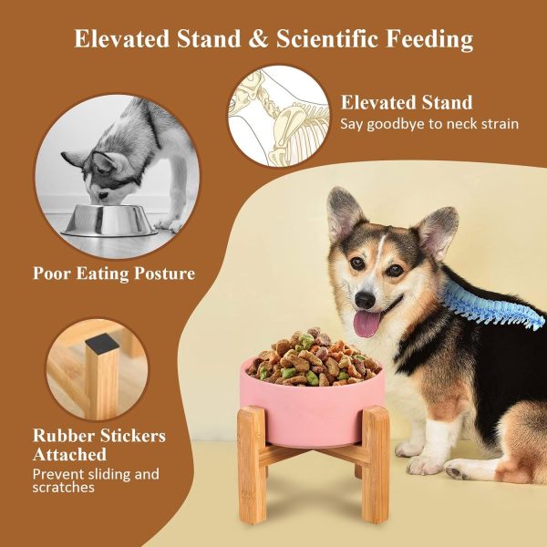 Pet Ceramic Dog Bowl HCHLQLZ Non Slip Wood Stand-3