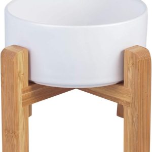 Pet Ceramic Dog Bowl HCHLQLZ Non Slip Wood Stand-0
