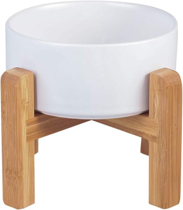 Pet Ceramic Dog Bowl HCHLQLZ Non Slip Wood Stand-0