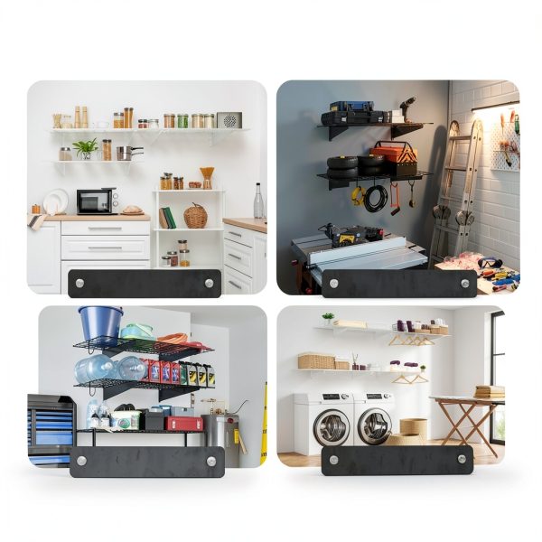 Fencer Wire Heavy Duty Wall Shelf 96in x 18in Black with 4 Hooks-7