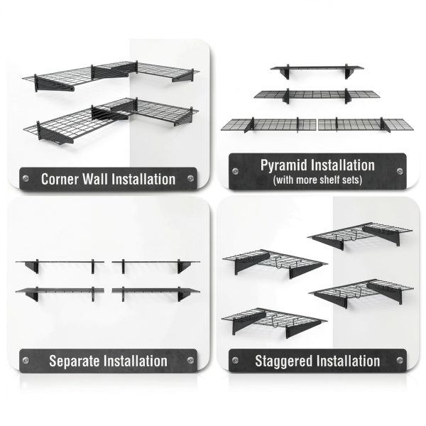 Fencer Wire Heavy Duty Wall Shelf 96in x 18in Black with 4 Hooks-6