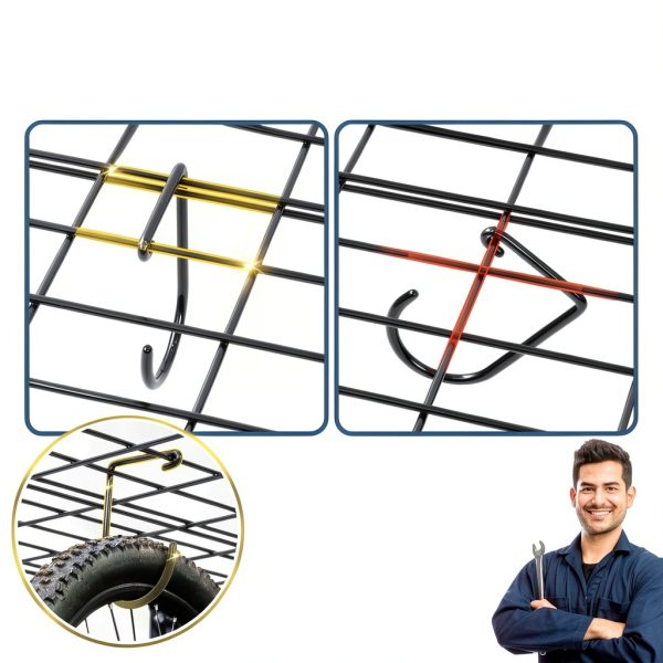 Fencer Wire Heavy Duty Wall Shelf 96in x 18in Black with 4 Hooks-3