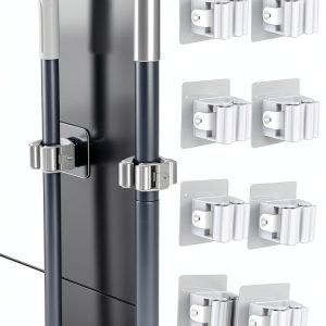 8Pcs Broom Holder Wall Mount,Plastic Mop Holder Hanger for Bathroom,Broom Organizer Storage Racks-0