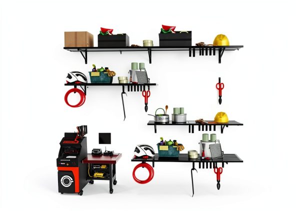2-Pack Garage Wall Shelving with Hooks, Heavy Duty Wall Mount Storage Shelf 500 lbs Load Capacity Suitable for Garage Storage, Shed, Shop (2' x 4')-5