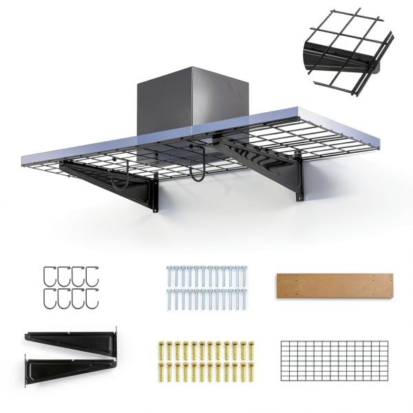 Fencer Wire Heavy Duty Wall Shelf 96in x 18in Black with 4 Hooks-2