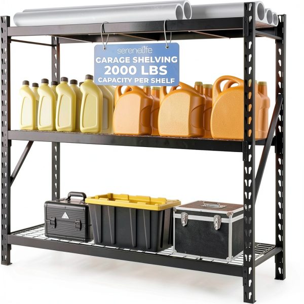Heavy Duty 3 Tier Metal Garage Shelving SereneLife 24x77x72 2000lb-0