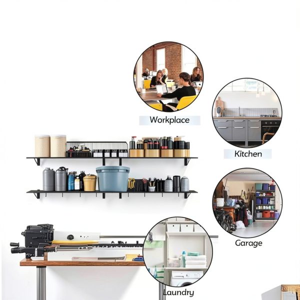 FAHKNS 2 x 6 ft Garage Wall Shelving, 2-Pack Garage Shelving Wall Mounted, 1200LBS Capacity Heavy Duty Metal Wire Shelves, Floating Long Shelf for Carport Shed Kitchen, Black-7