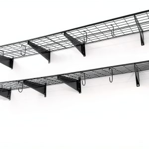 Fencer Wire Heavy Duty Wall Shelf 96in x 18in Black with 4 Hooks-0