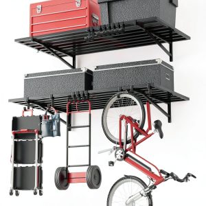 2-Pack Garage Wall Shelving with Hooks, Heavy Duty Wall Mount Storage Shelf 500 lbs Load Capacity Suitable for Garage Storage, Shed, Shop (2' x 4')-0