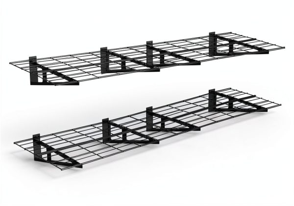FAHKNS 2 x 6 ft Garage Wall Shelving, 2-Pack Garage Shelving Wall Mounted, 1200LBS Capacity Heavy Duty Metal Wire Shelves, Floating Long Shelf for Carport Shed Kitchen, Black-1