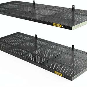 2-Pack 1.64x4ft Adjustable Garage Wall Shelving 560lbs Load Capacity Heavy Duty Wall Mounted Storage Shelf Metal Floating Shelves for Garage(Black)-0
