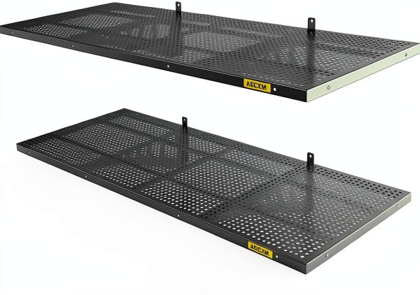 2-Pack 1.64x4ft Adjustable Garage Wall Shelving 560lbs Load Capacity Heavy Duty Wall Mounted Storage Shelf Metal Floating Shelves for Garage(Black)-0