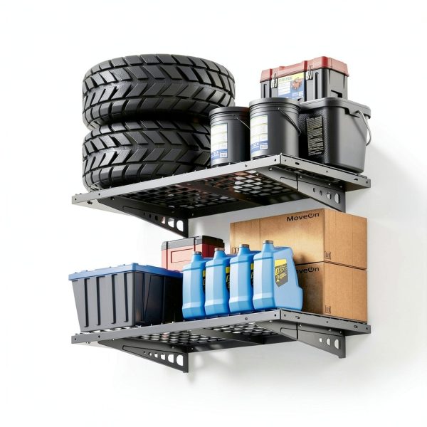 Garage Storage Shelf FLEXIMOUNTS 2 Pack 2x4ft Heavy Duty Black Rack-1