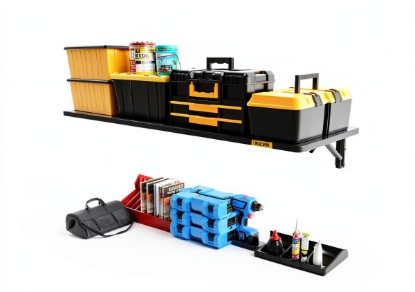 Adjustable Rail Folding Storage Rack Shelf AECXM 1.3x4ft Black Wall-1