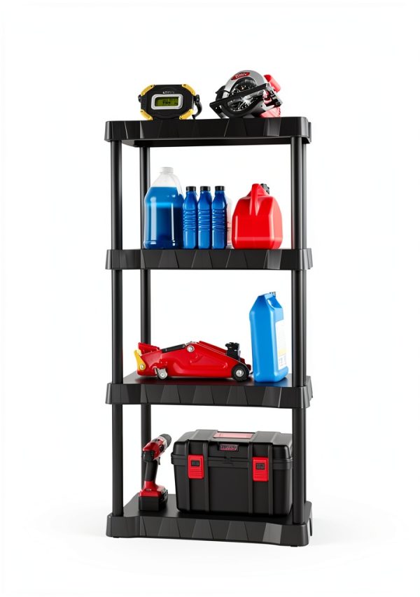 Heavy Duty 4-Tier Storage Shelving Unit, Black Plastic, 30 Inch Wide x 56.2 Inch High, 280 lb Capacity, Tool-Free Assembly, for Garage, Basement, Utility Room-1