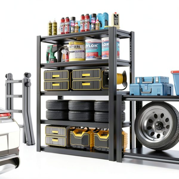 72" H Garage Shelving by EKJ 5 Tier Adjustable Metal Rack Black-1
